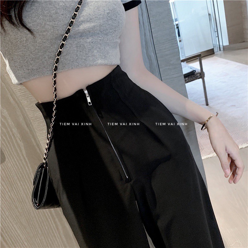 Quần Nữ Ống Rộng Lưng Cao Tiệm Vải Xinh Quần Ống Suông Cạp Cao Khoá Kéo QV001