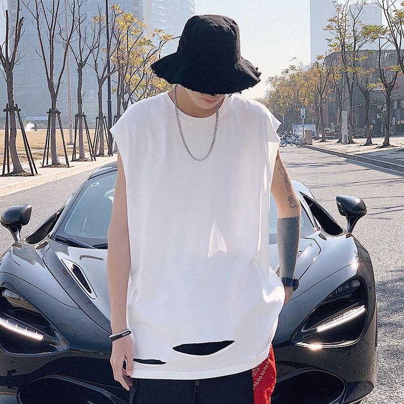 Áo thun sát nách dáng rộng cổ tròn thời trang mùa hè thoáng khí cho nam | BigBuy360 - bigbuy360.vn