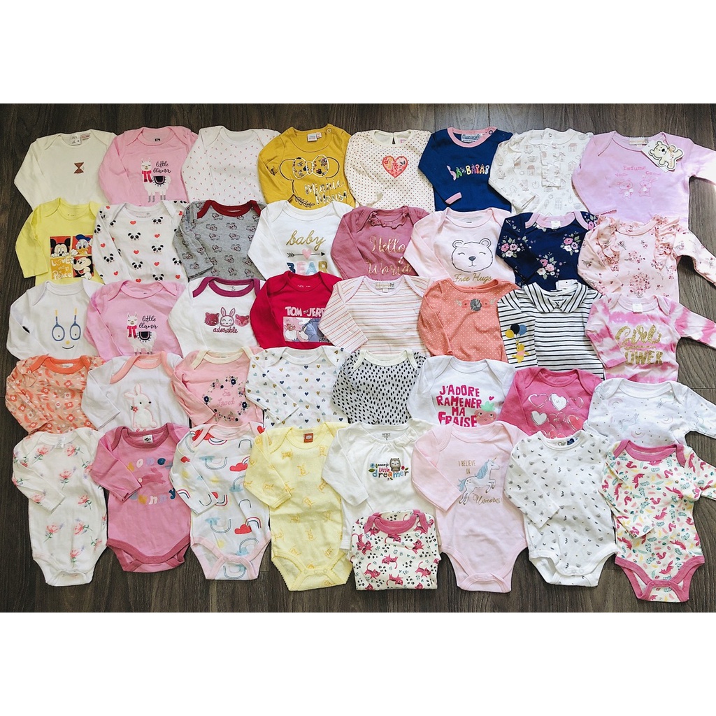 Set 4 body chip dài tay vải 100% cotton mềm mịn, bodychip cho bé trai bé gái hãng carter, geo