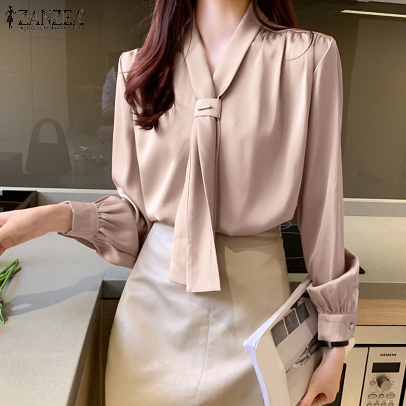 Áo kiểu Zanzea tay dài cổ chữ v thắt dây phong cách thanh lịch thời trang cho nữ