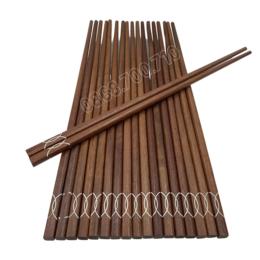 Bộ 10 đôi đũa gỗ gõ đầu vuông hắn họa tiết -- không sơn phủ hóa chất ,đũa gỗ an toàn cho sức khỏe