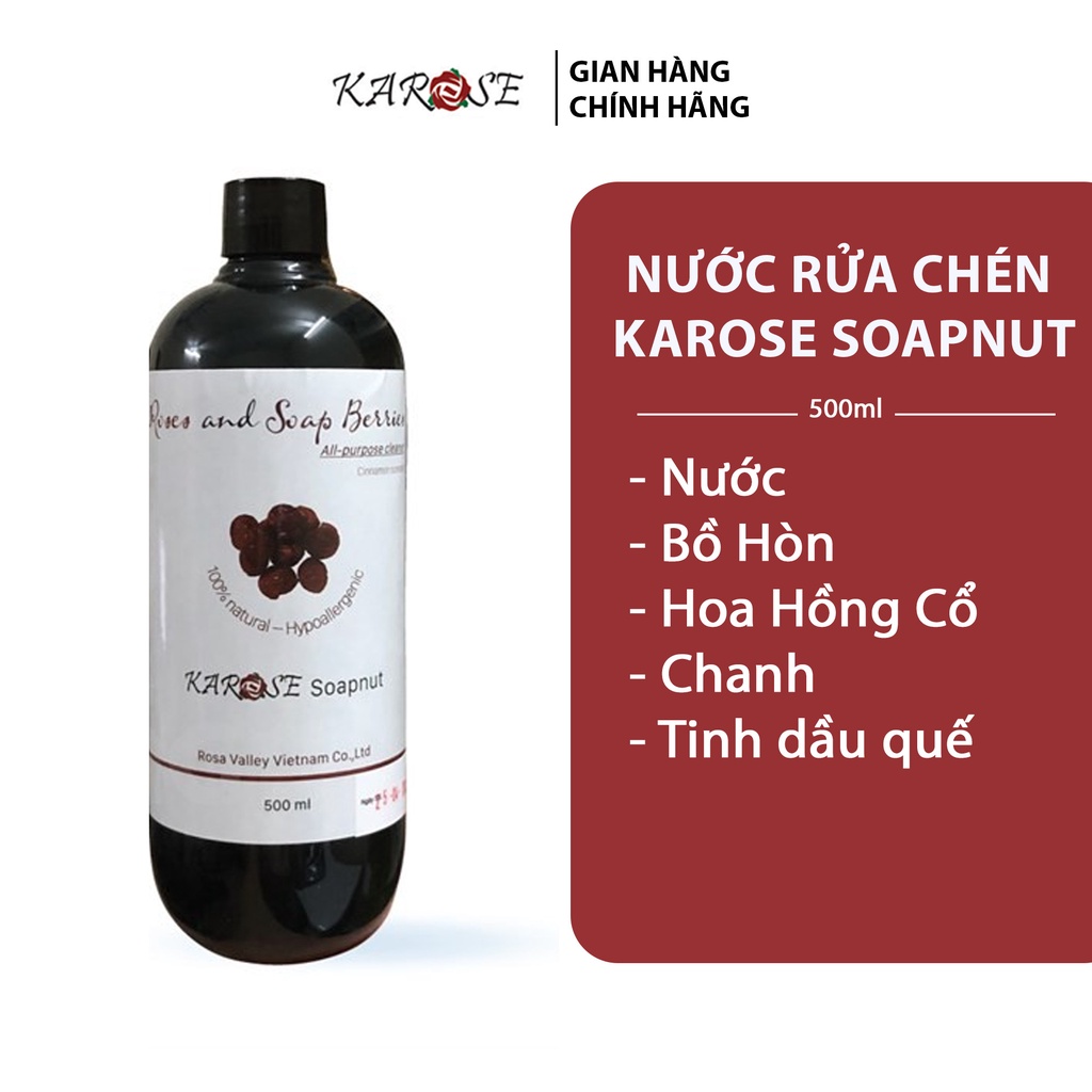 (Date mới tinh, 500ml) Nước rửa chén hữu cơ bồ hòn hoa hồng KAROSE SOAPNUT