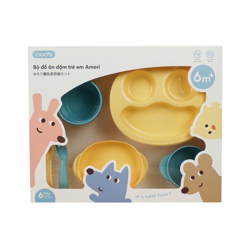 Bộ Khay Ăn Dặm Cho Bé Amori INOCHI - Dụng Cụ Tập Ăn Chịu Nhiệt An Toàn