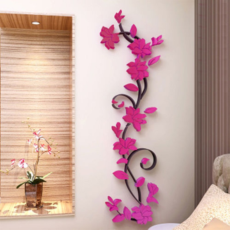 Sản Phẩm Mới, Decal Dán Tường 3D, Mẫu Bình Hoa, Màu Mận Chín (Đỏ Thẫm), Có Thể Trang Trí Sau Ti-vi, Trang Trí Phòng