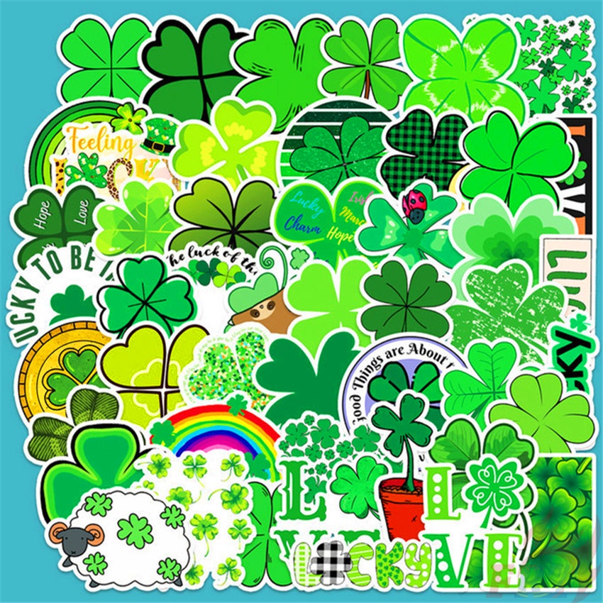 Bộ 50 Cái ❉ Miếng Dán Hình Cỏ Bốn Lá May Mắn Series 01 ❉ Sticker Dán Tường Chống Thấm Nước Thời Trang