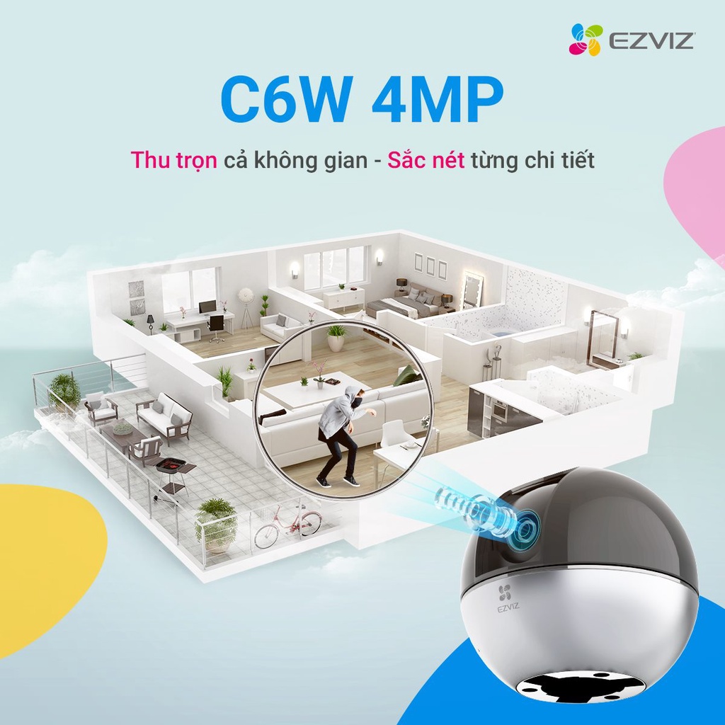 Camera IP Wifi 4MP EZVIZ C6W quay quét 360 độ, phát hiện người, đàm thoại 2 chiều
