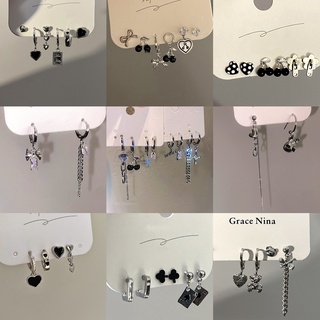Image of 4 pcs/set Fashion Women Jewelry Korean Alloy Rhinestone Star Heart Bear Cherry Stud Earrings Set