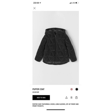 Áo phao cho bé, áo khoác phao ZARA cho bé gái siêu ấm