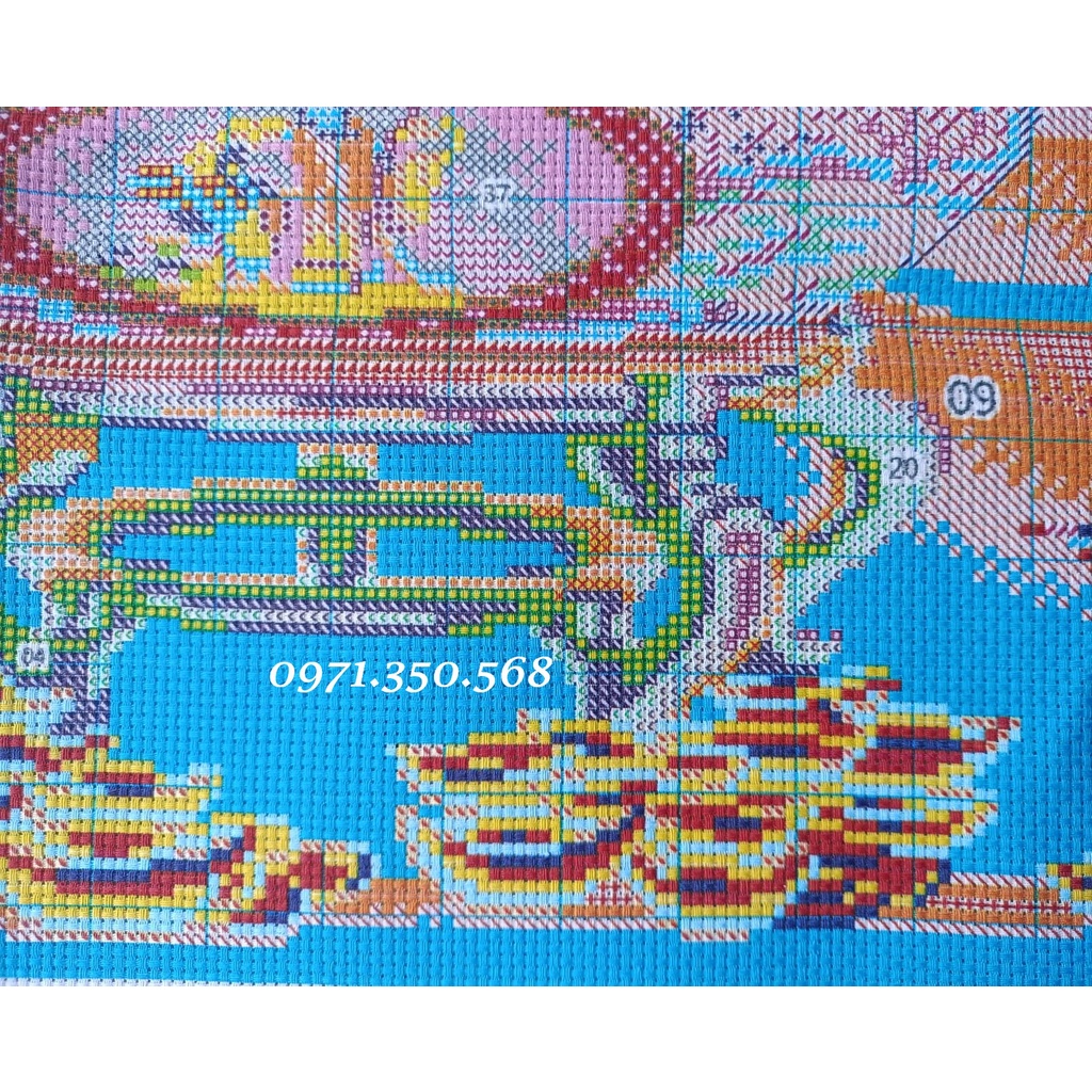 Tranh thêu chữ thập Phúc lộc thọ Mai vàng MN0233-100X55cm