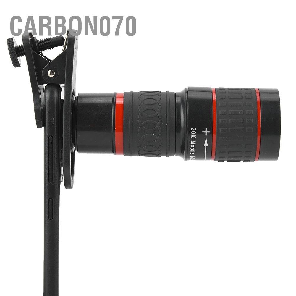 Carbon070 Ống kính tele zoom tiêu cự dài 20X có kẹp cho điện thoại thông minh Máy tính bảng màu đen