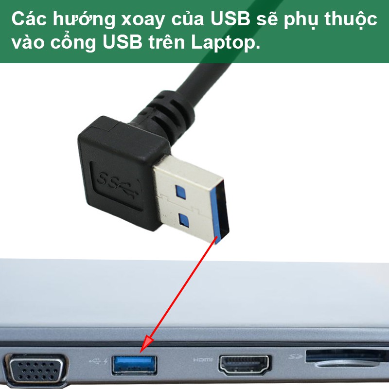 Cáp USB 3.0 AM AF 1 đầu bẻ góc trên - Dây USB 3.0 1 đầu đực 1 đầu cái 1 đầu xoay bẻ góc lên trên 30Cm
