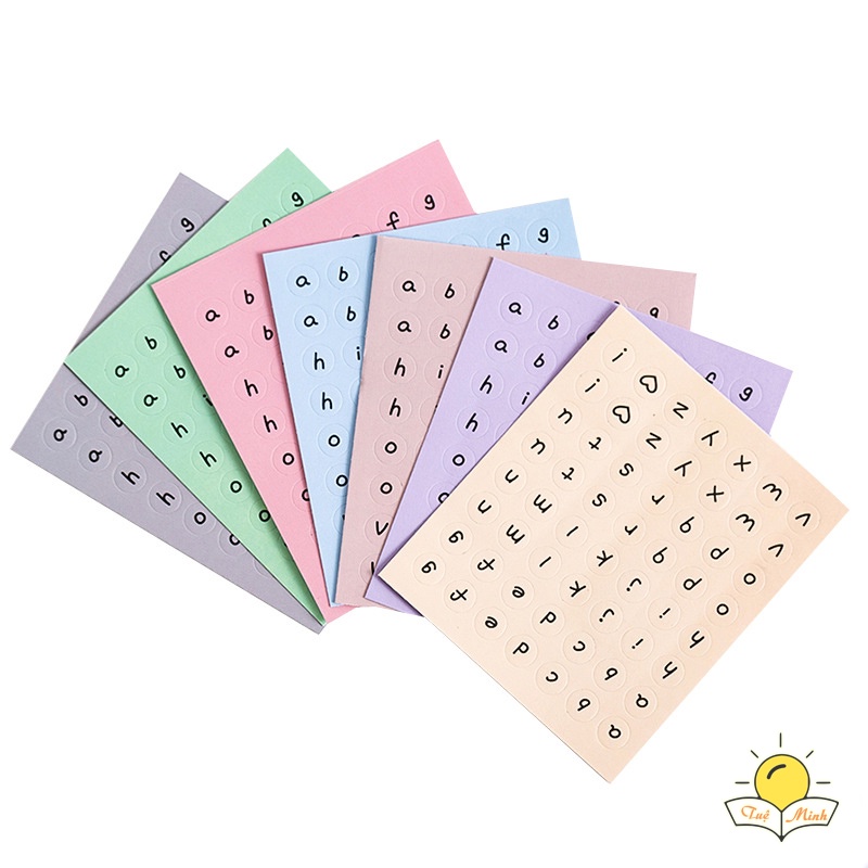 Nhãn dán Sticker chữ cái alphabet, bảng chữ số viền tròn dán take note, điện thoại