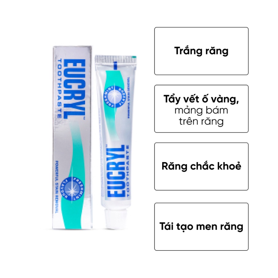 Kem đánh răng bạc hà tẩy trắng răng Eucryl Toothpaste 62g - Hakushi