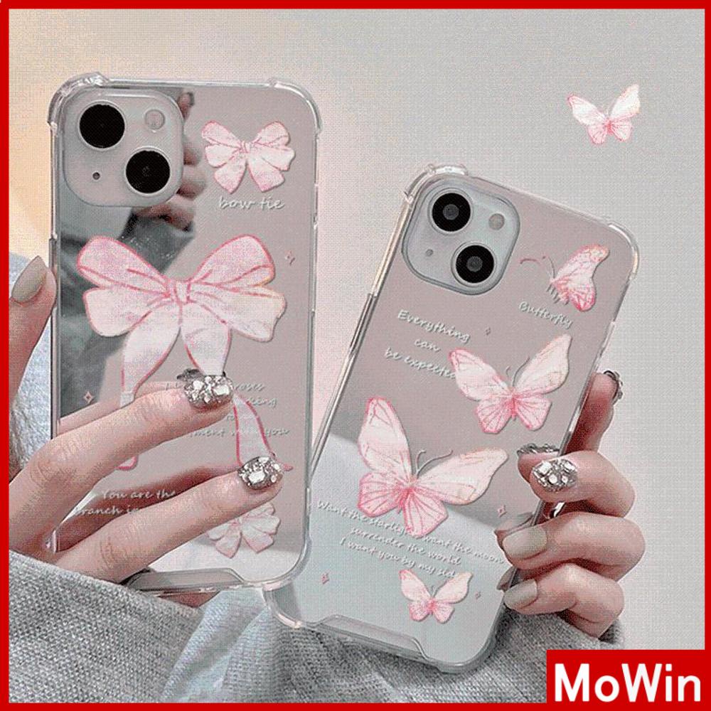 Ốp điện thoại acrylic tráng gương nơ/ bướm hồng thích hợp cho IPHONE 11 PRO MAX 13 PRO MAX 12 PRO MAX 7PLUS XR XS MAX
