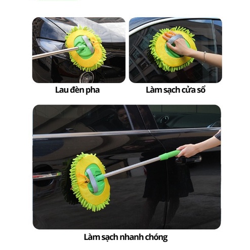 Chổi rửa xe ô tô cán dài - Chổi lau xe ô tô cán dài 3 mức gấp gọn