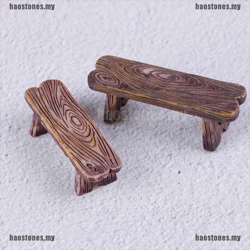 Set ghế gỗ mini để búp bê trang trí sân vườn bể cá