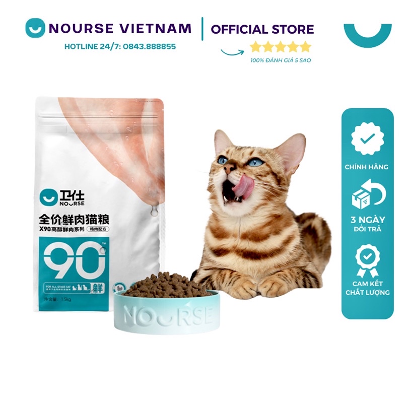 Hạt cho mèo Nourse X90 hỗ trợ tiêu hóa Thức ăn khô cho mèo con NourseVietnam HN04 (1,5kg)