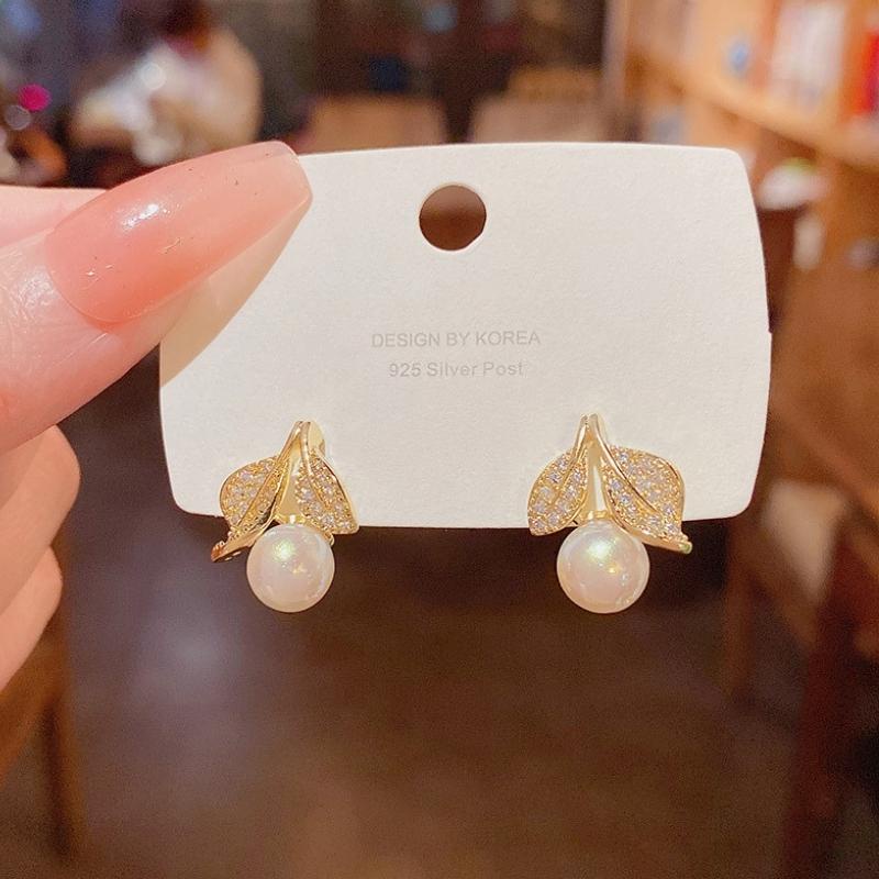 [HÌNH CHỤP THẬT] Bông tai ngọc nhân tạo đính đá sang trọng cao cấp chuôi bạc 925