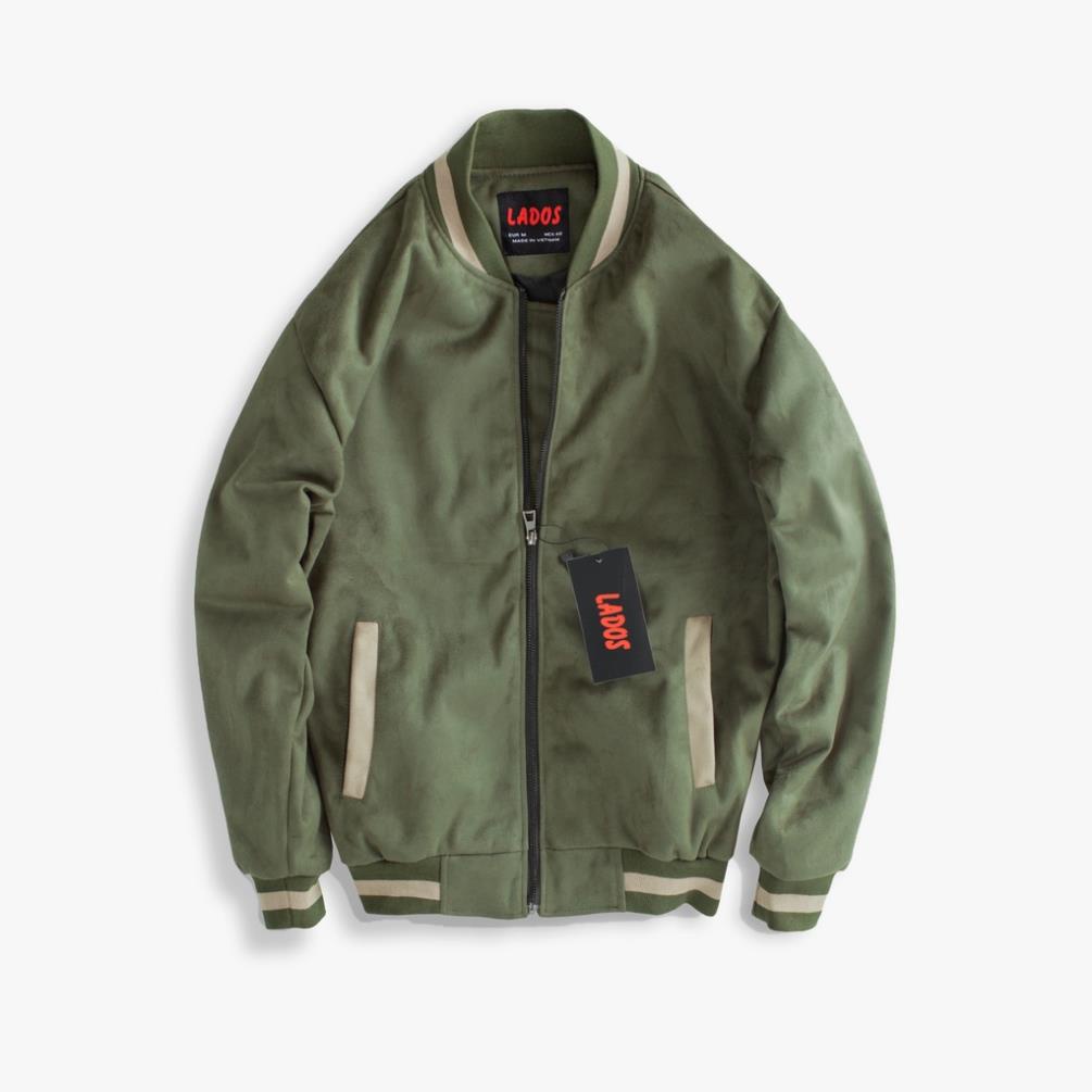 Áo khoác bomber da lộn cao cấp LADOS 2034 - 2 lớp, lót dù, có túi trong VNXK