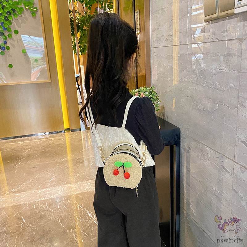 Túi Đeo Chéo Thiết Kế Trang Trí Quả Cherry Nhồi Bông Phong Cách Hàn Quốc Cho Bé