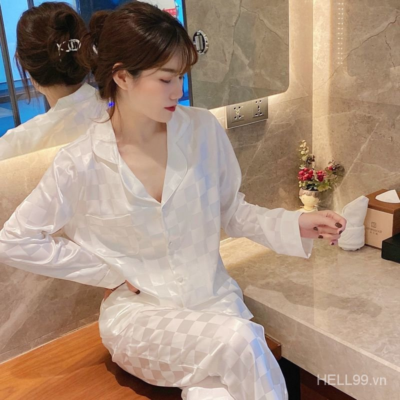 Korean Style Spring and Autumn New Model Korean Style Women's Long Sleeve Wide Sleeve Silk Silk Pajamas Set | BigBuy360 - bigbuy360.vn