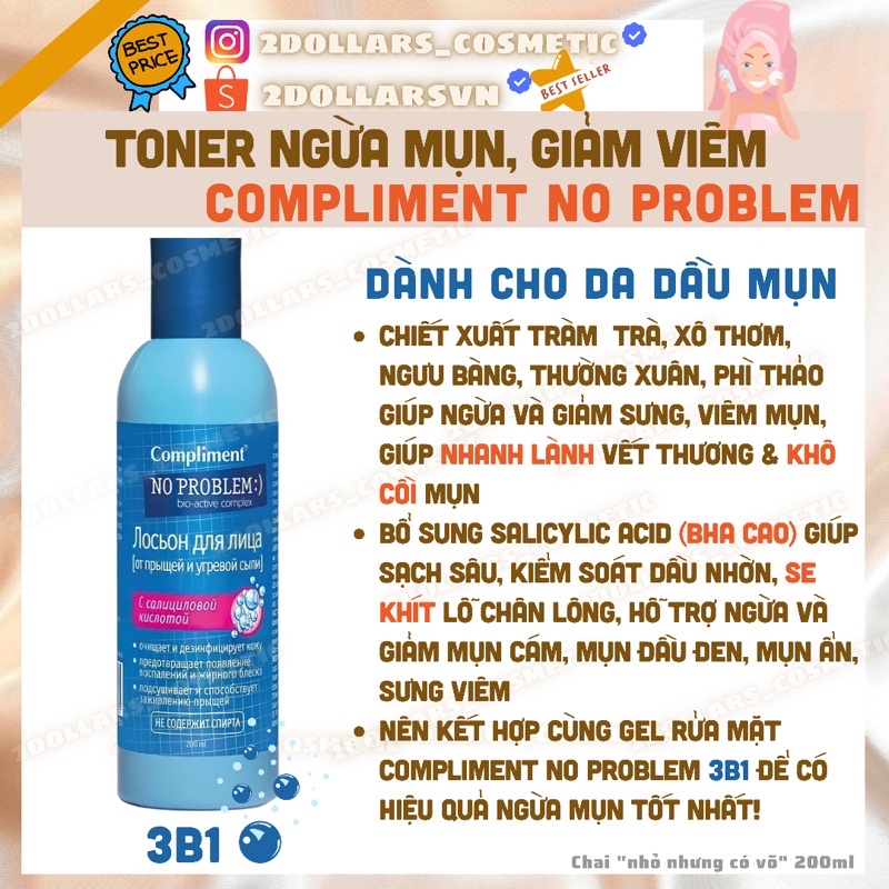 Toner Compliment No Problem Làm Sạch Sâu Giảm Mụn 200ml