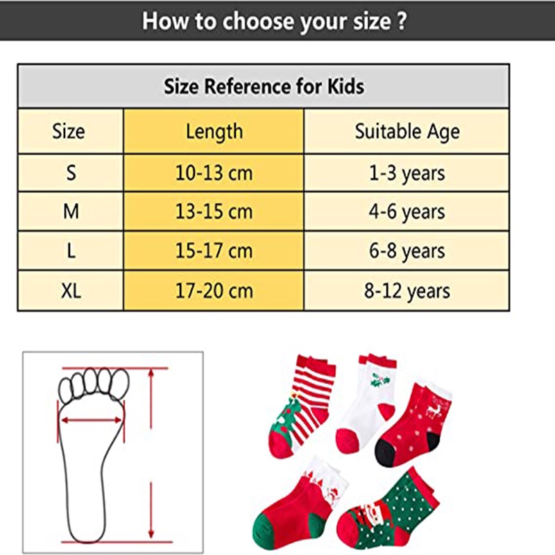 Set 5 đôi tất chống trượt họa tiết giáng sinh dễ thương cho bé