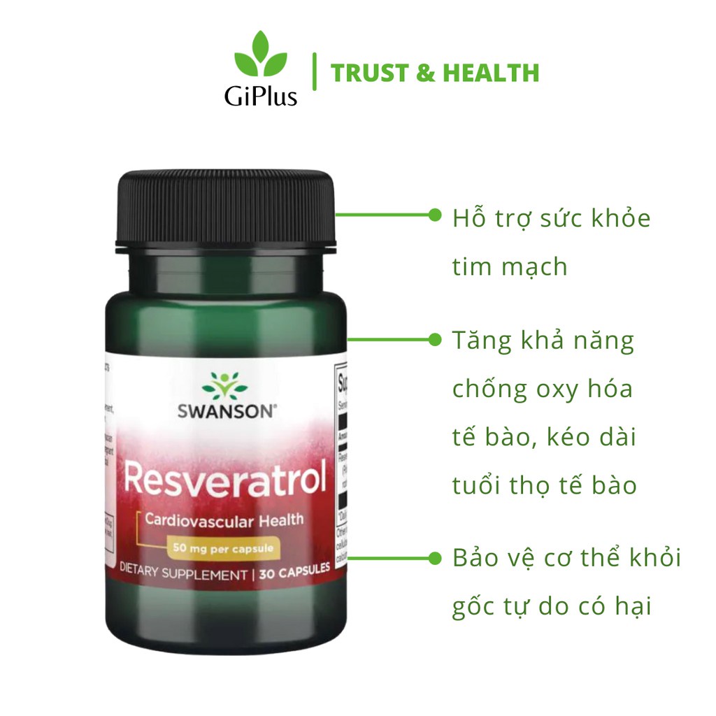 Viên Uống Hỗ Trợ Sức Khỏe Tim Mạch Swanson Resveratrol 50mg (30 Viên/Lọ)