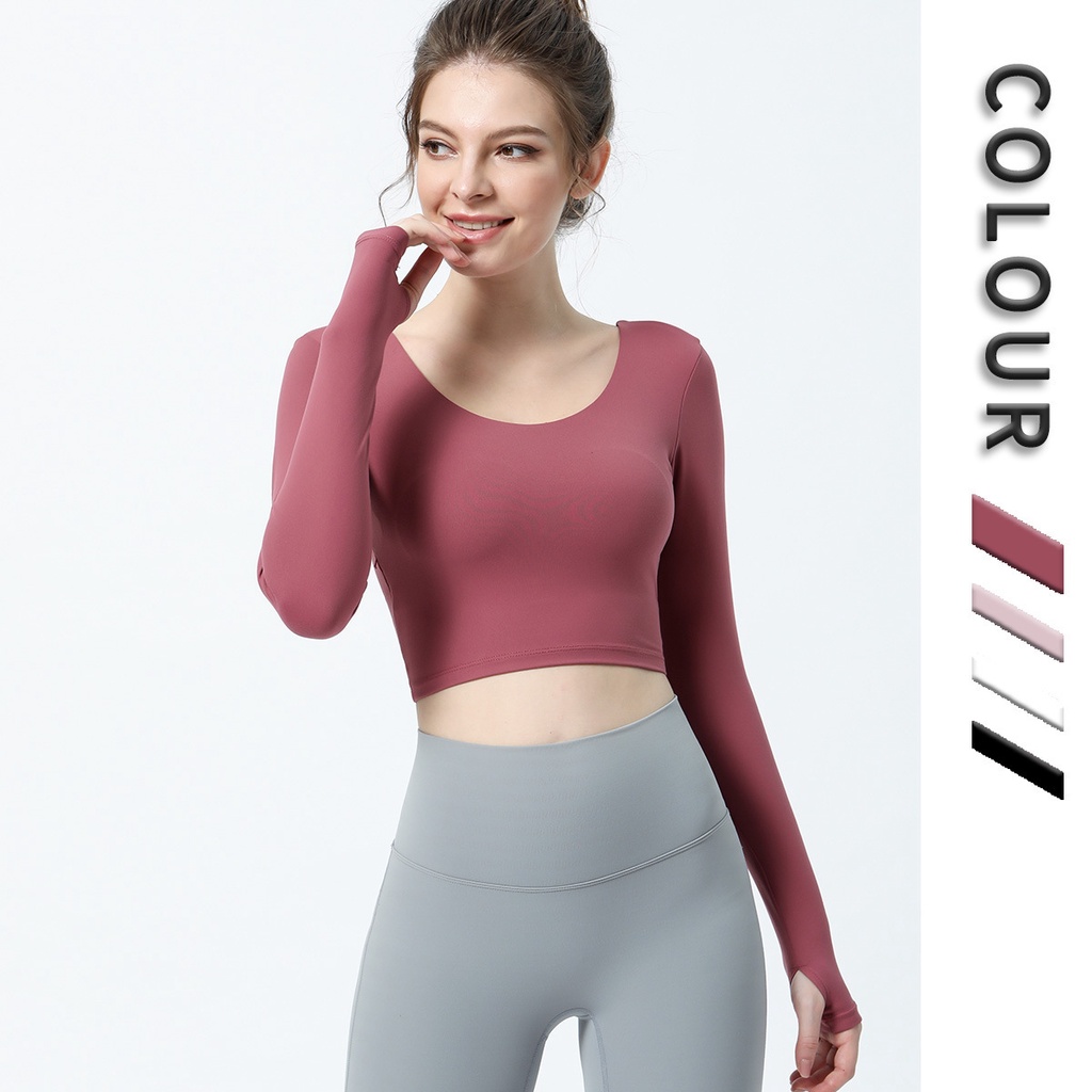 Alaba Áo Thun Thể Thao Tay Dài Có Đệm Ngực Lưng Đẹp Phong Cách Âu Mỹ Tập Yoga Mùa Thu Và Mùa Đông