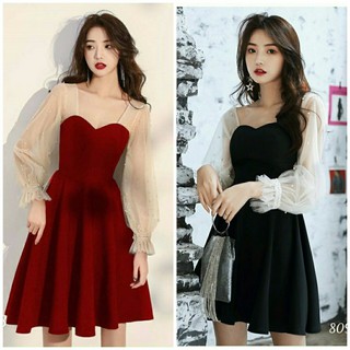 Đầm xòe phối tay lưới đính ngọc