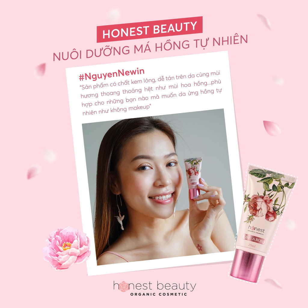 Kem dưỡng da tạo má Hồng hữu cơ, tự nhiên không make up HONEST BEAUTY Like a Rose 20ml phù hợp mọi loại da