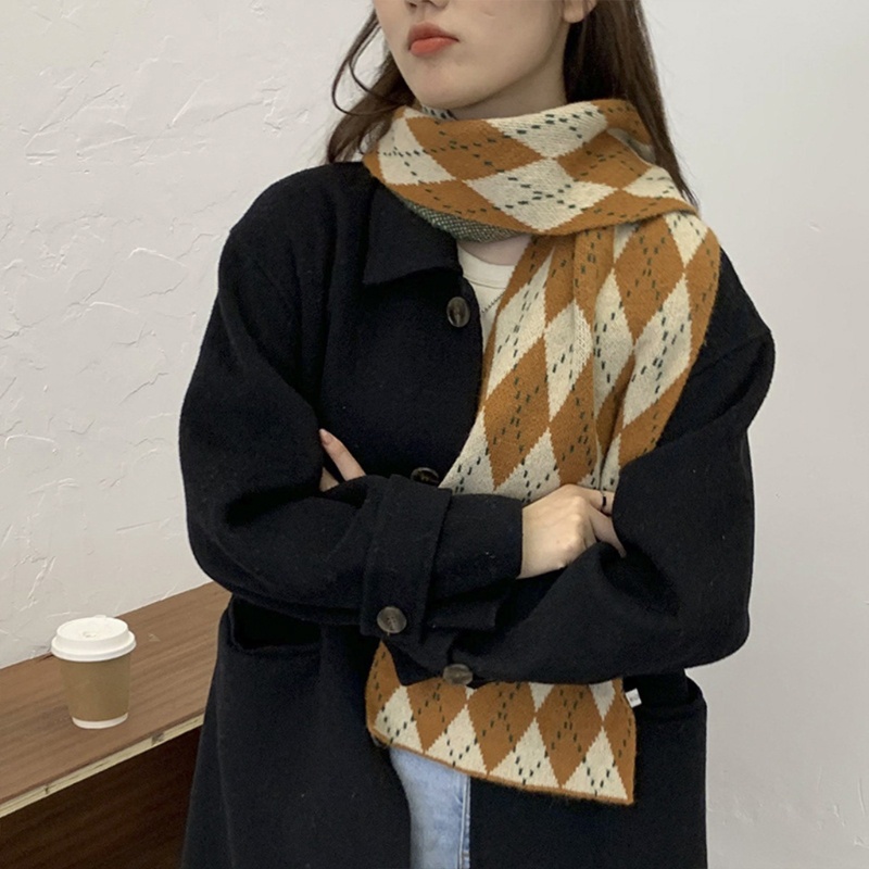 Khăn Choàng Cổ Giữ Ấm Mùa Đông In Họa Tiết Lưới Kim Cương