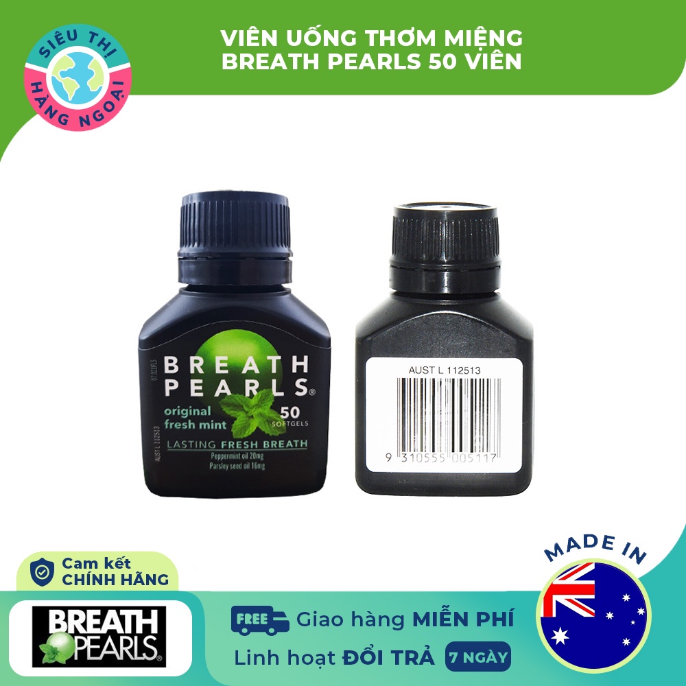 Viên Uống Thơm Miệng Breath Pearls 50 Viên Úc Chính Hãng Khử mùi hôi miệng