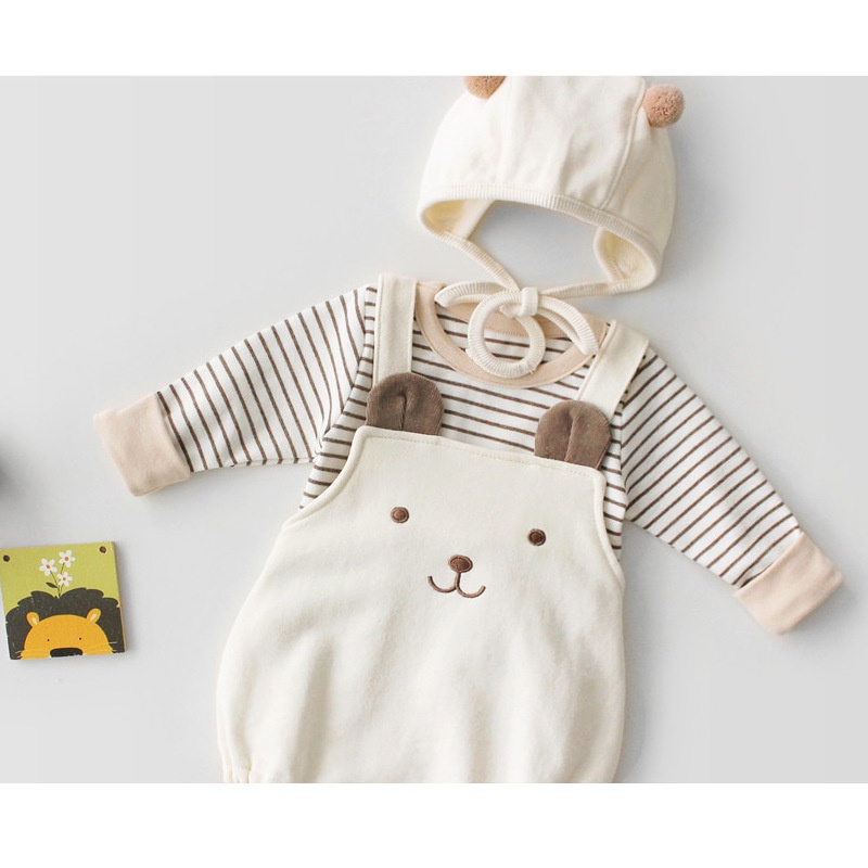 Bộ 2 Món Áo Liền Quần Có Mũ Vải Cotton Cho Bé Sơ Sinh 0-24 Tháng