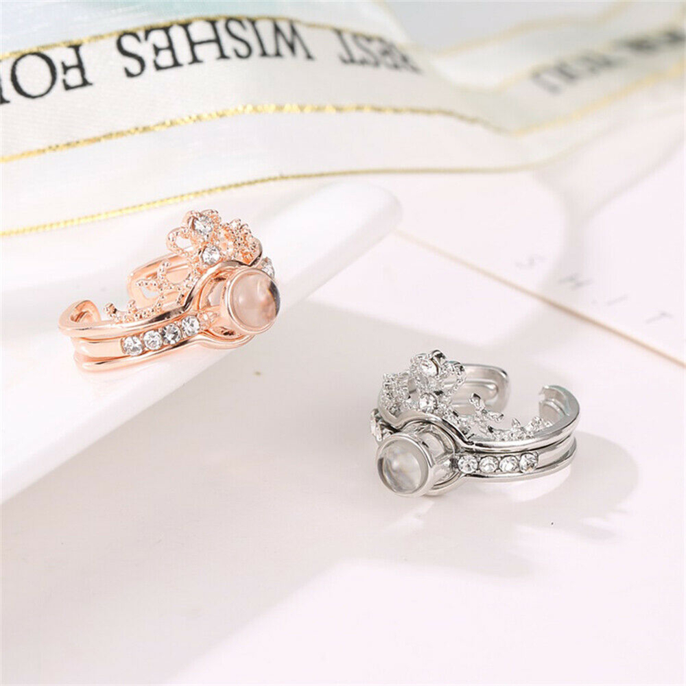 Nhẫn Cưới Đính Đá Zircon Nhân Tạo Với 100 Ngôn Ngữ Nhiều Màu Có Thể Tùy Chỉnh Độc Đáo