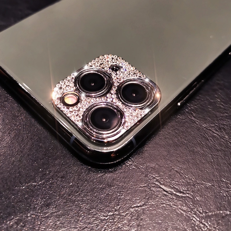 Khung Kim Loại Tròn Bảo Vệ camera Sau Đính Đá Lấp Lánh Cho iphone 15 14 13 12 11 pro max Ốp