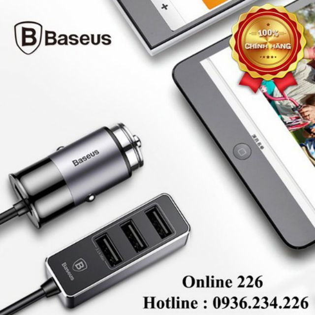 Bộ tẩu sạc đa năng dùng cho xe hơi Baseus LV111 (5.5A, 4 Port USB, Cáp dài 1.5M dùng cho cả ghế trước và sau xe)