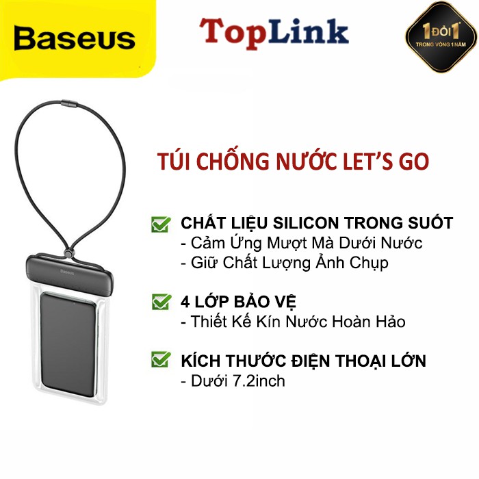 Túi Chống Thấm Nước Điện Thoại Baseus Trong Suốt Bảo Vệ 4 Lớp Phù Hợp Đi Biển, Đi Bơi Dùng Cho Điện Thoại Dưới 7.2inch