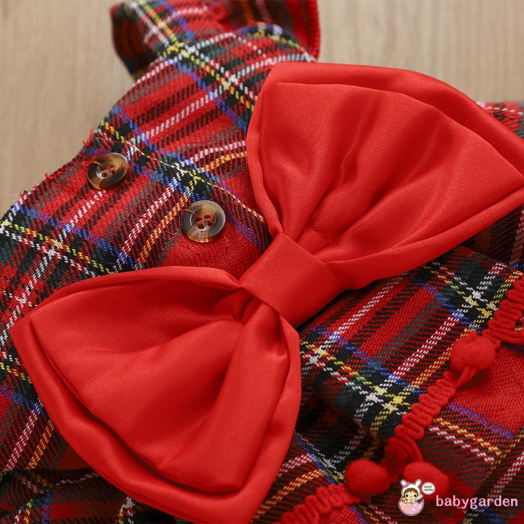 Bộ áo liền quần tay cánh tiên in họa tiết kẻ ô phối tua rua và nút cài cổ điển cho bé sơ sinh