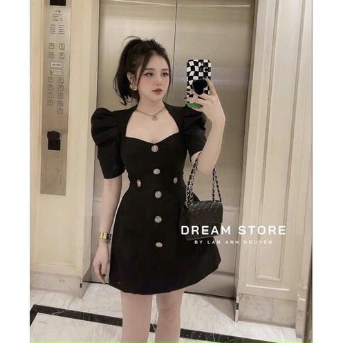 Đầm váy nữ dự tiệc dáng xòe thanh lịch dợ tiết đính nút 2 màu trẻ trung cá tính