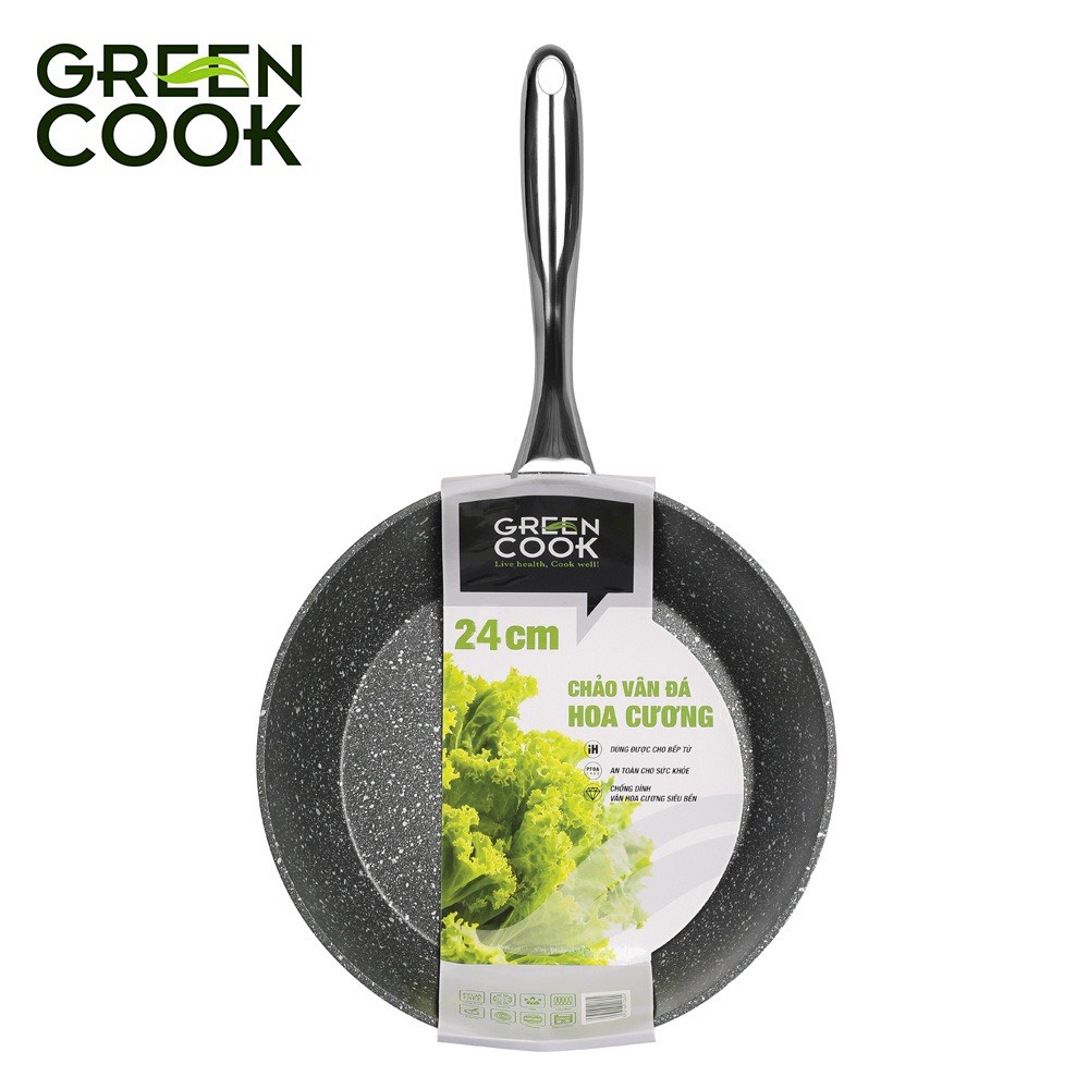 Chảo đáy từ vân đá hoa cương chống dính Green Cook GCP08 sâu lòng tay cầm inox chống bỏng chắc chắn