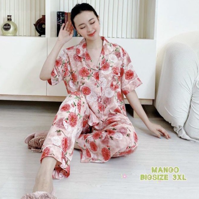 Pijama BigSize 3XL Lụa Mango Cao Cấp Quần Dài Tay NgắnGiảm 10K Đơn 200K