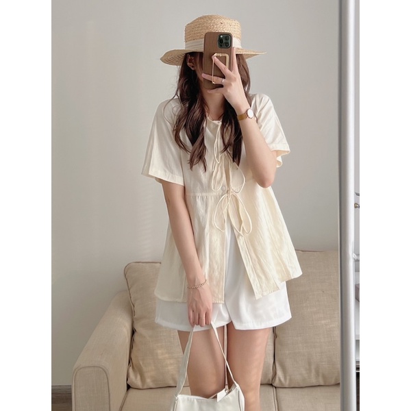 Áo babydoll trắng buộc dây 2 màu
