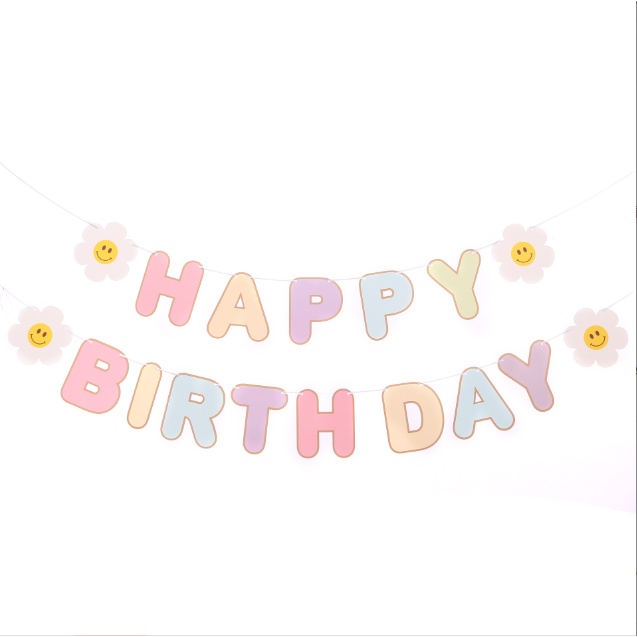Cờ Chữ Happy Birthday Hoa Cúc Pastel Trang Trí Sinh Nhật