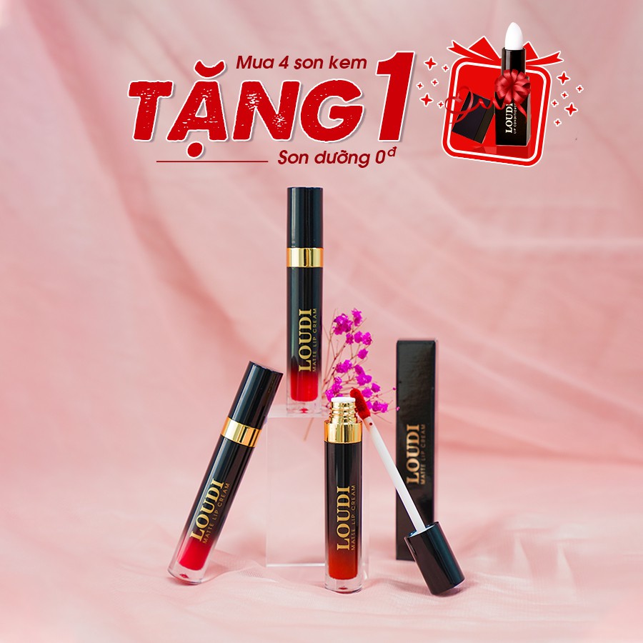 Combo 4 son kem lì Loudi Matte Lipcream 5g vỏ tròn đen chính hãng