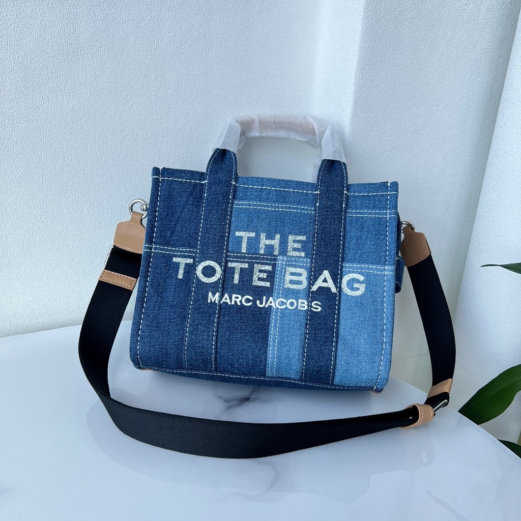 Túi xách nữ da thật thời trang cao cấp Marc Jacobs thiết kế vải denim in chữ thương hiệu