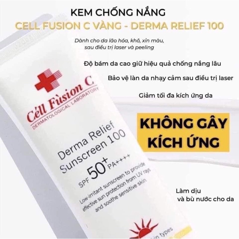 Kem chống nắng Cell Fusion C VÀNG Derma Relief Suncreen 100 SPF 50+ PA++++