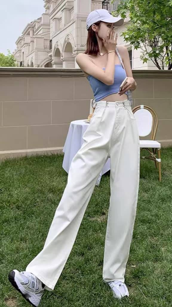 Quần Jean Ống Rộng GÀI EO Nữ Màu Trắng Kem Ulzzang Unisex mặc lên cực tôn dáng RÔ STORE QD26 | BigBuy360 - bigbuy360.vn