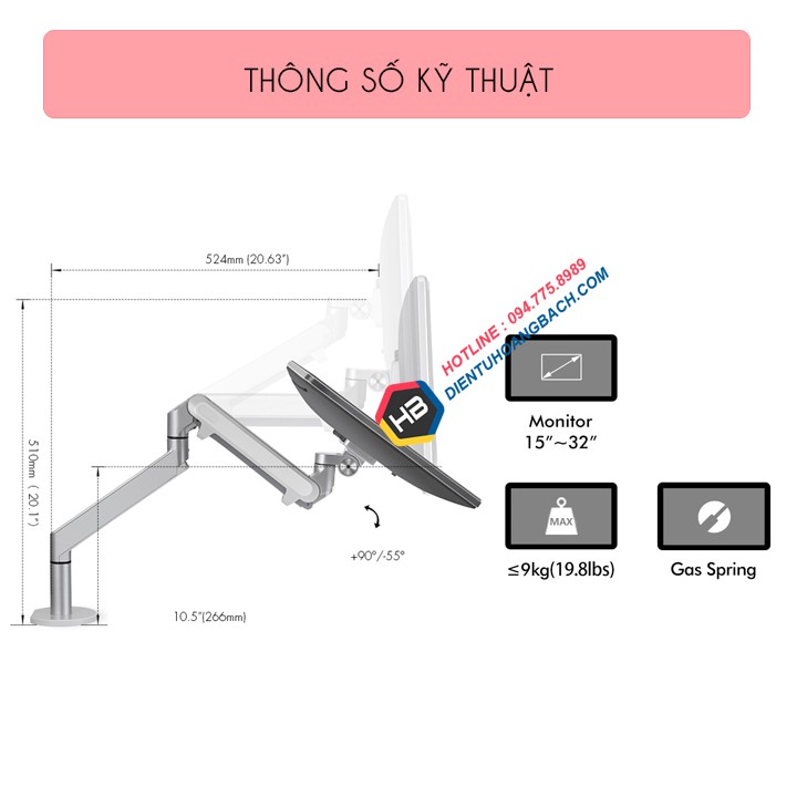 Giá Treo Màn Hình Máy Tính OZ 1 17 - 24 - 27 - 32 inch / Tay Treo Màn Hình Hợp Kim Nhôm [Cao Cấp Hơn NB F100A ]