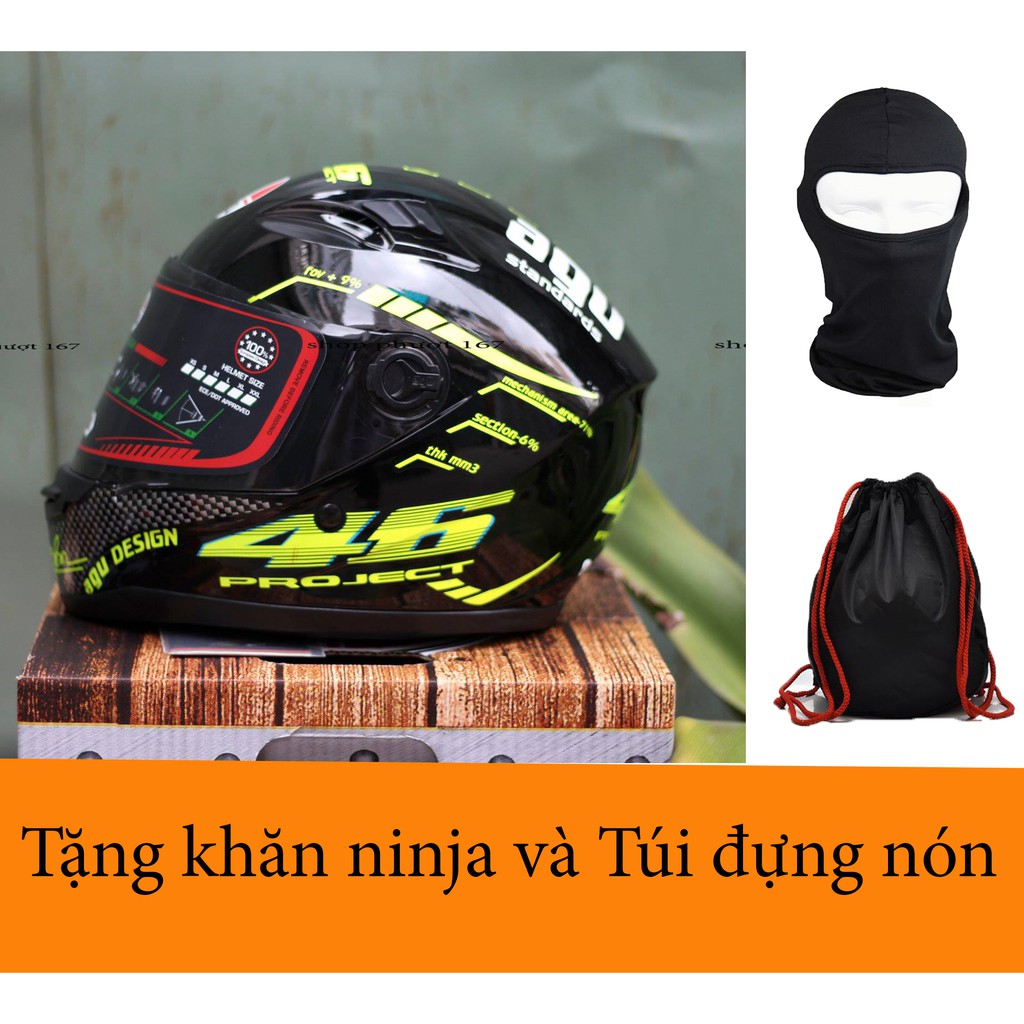 Nón AGU tem Vàng 46, tặng khăn Ninja và túi đựng nón